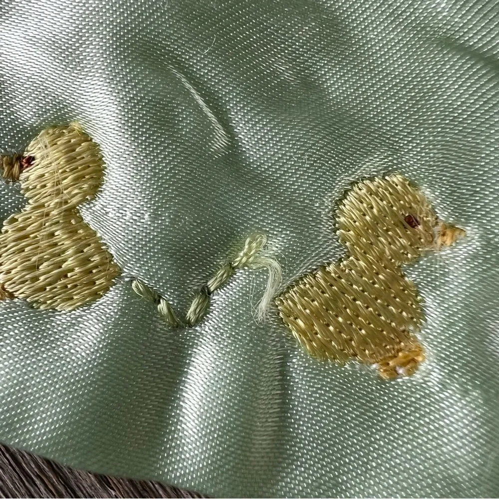 VTG Springmaid Baby Satin Trim Ducks-In-A-Row Baby Blanket Green Bamboo Blend